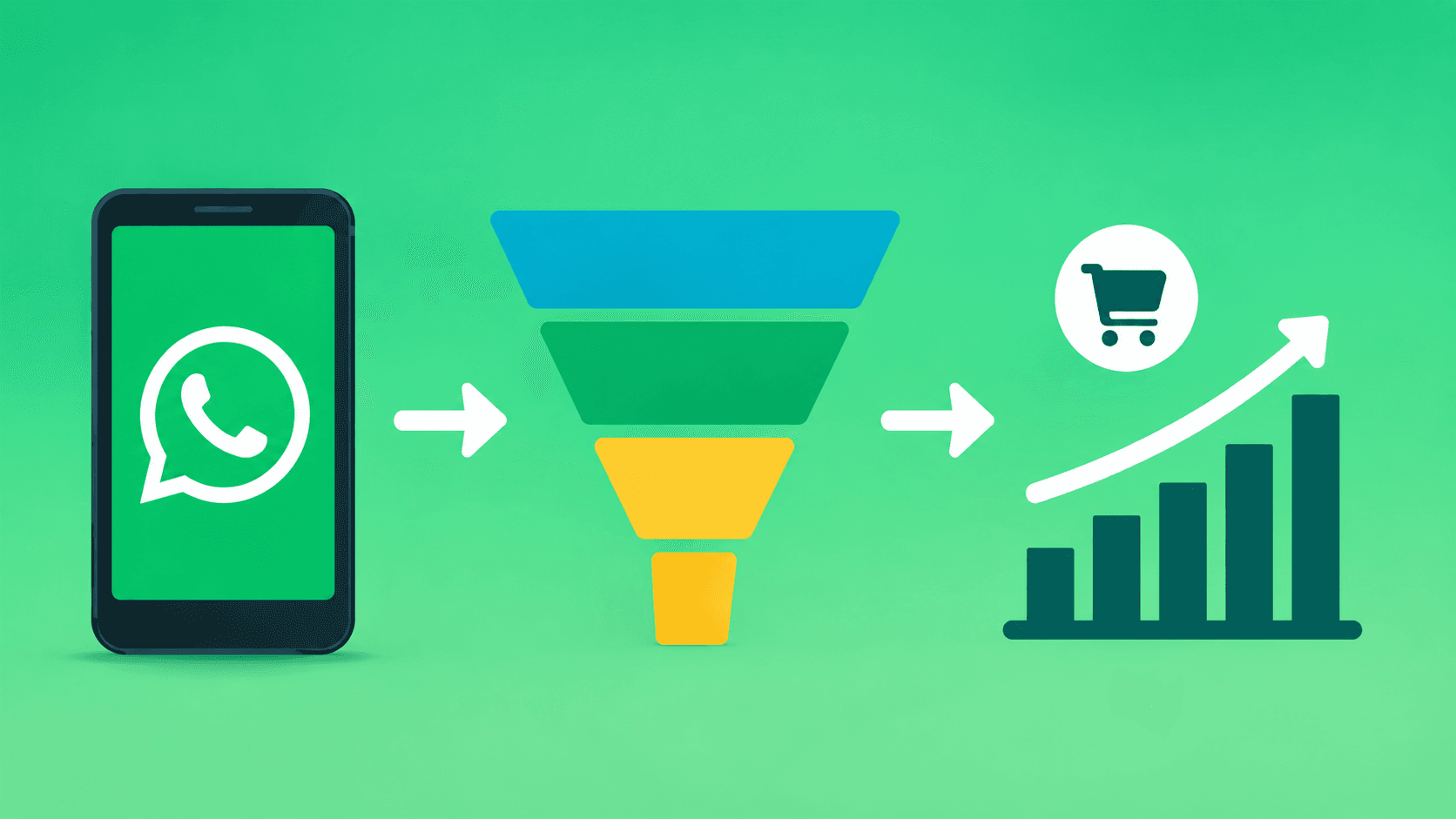 Graphic illustrating a WhatsApp sales funnel driving e-commerce conversions and sales growth.